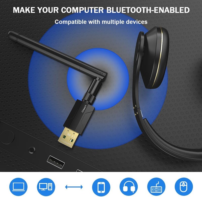 TECHKEY USB Bluetooth 5.1 Adapter for Desktop PC: Long Range 300FT Wireless Dongle with 5dBi Antenna Plug & Play for Laptop Windows 11/10/8.1, Pair BT Headphones/Headset/Speaker/Mouse/Keyboard/Printer - Image 5